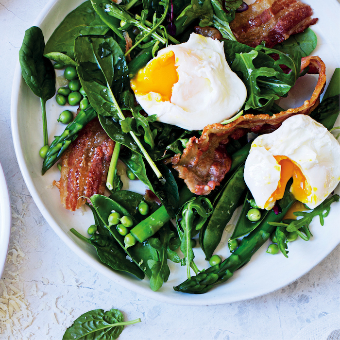 Pea and poached egg salad