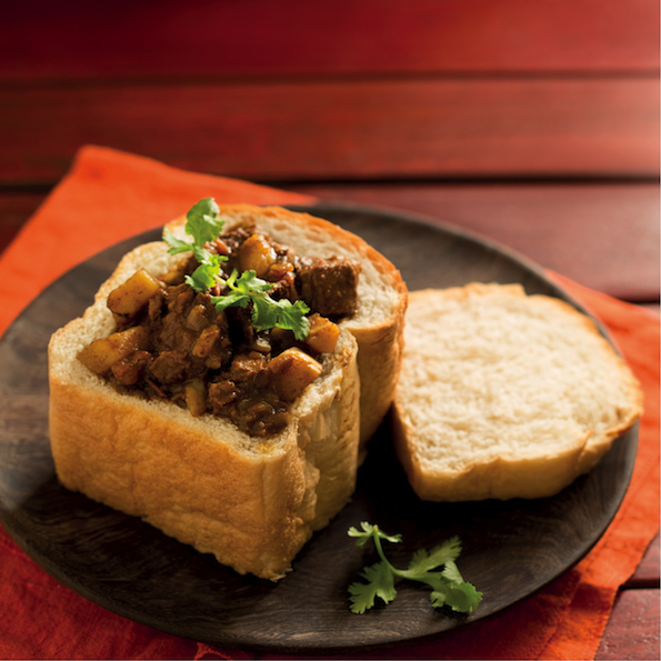 Mutton curry bunny chow