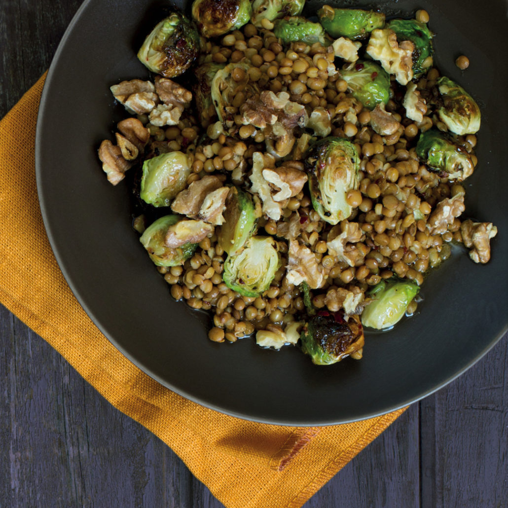 Warm lentil and Brussels sprouts salad