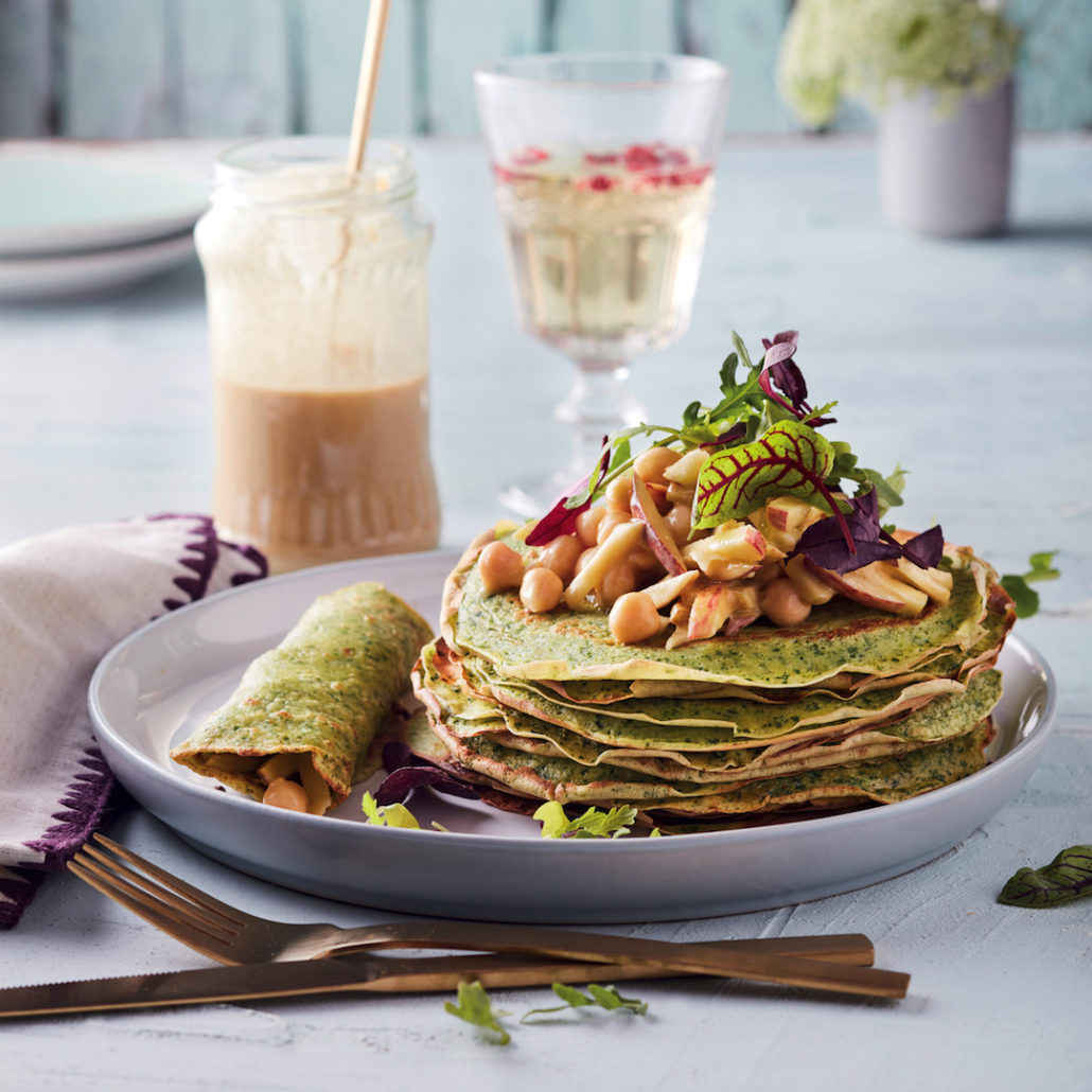 Apple and chickpea spinach crepes