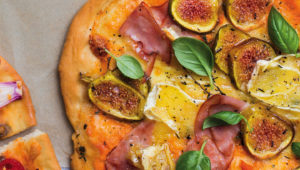 Ham, fig and Brie pizza