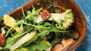 Broccoli, cheddar, pecan and pear salad