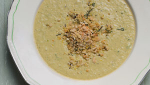 Summer soup with almond crumble