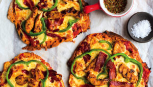 BBQ chicken and bacon pizzettes