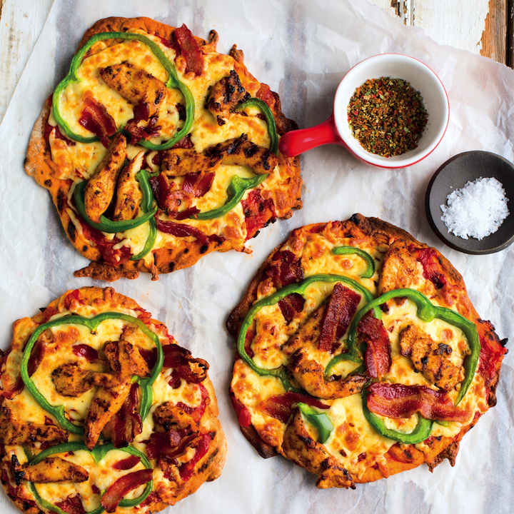 BBQ chicken and bacon pizzettes