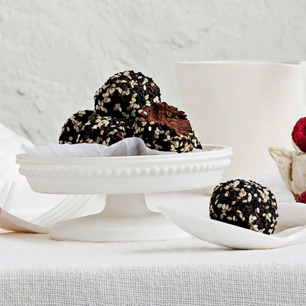 Dark chocolate and sesame truffles