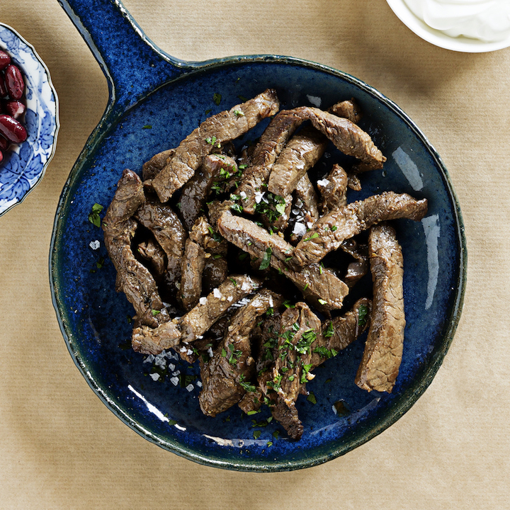Whisky marinated beef strips