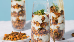 Butternut and chickpea granola with mint yoghurt