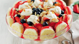 Peach and berry trifle