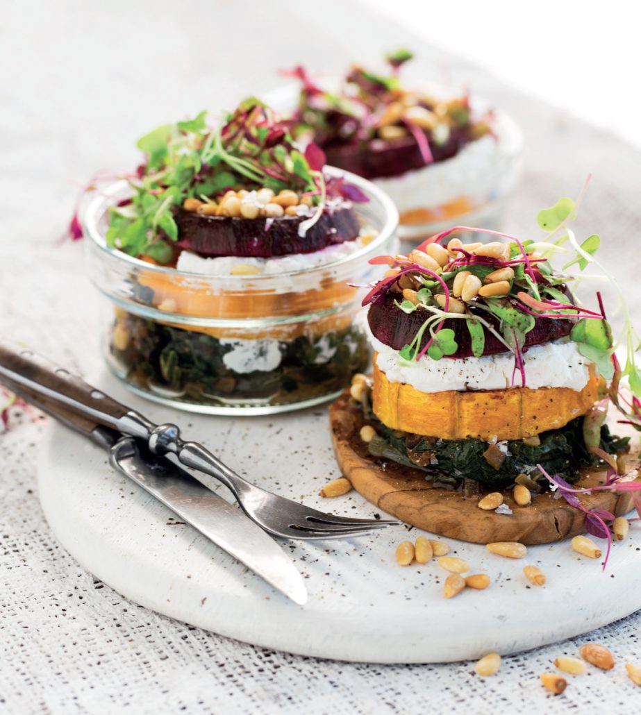 Beetroot and butternut stacks