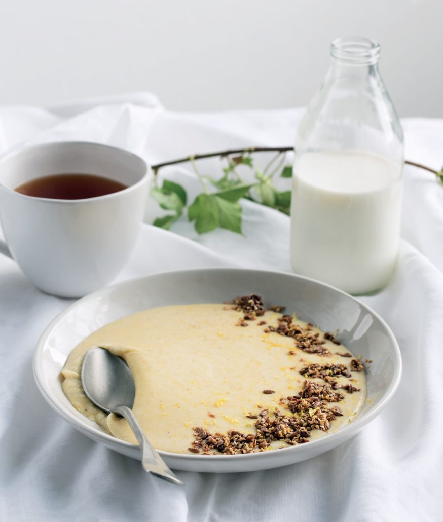 Lemony polenta porridge with honeyed seeds