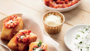 Gnocco fritto with chunky tomato sauce