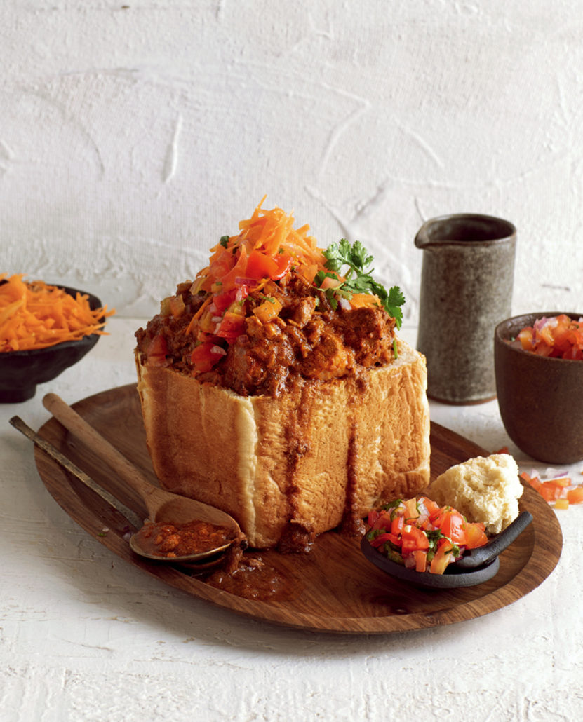 Mutton curry bunny chow