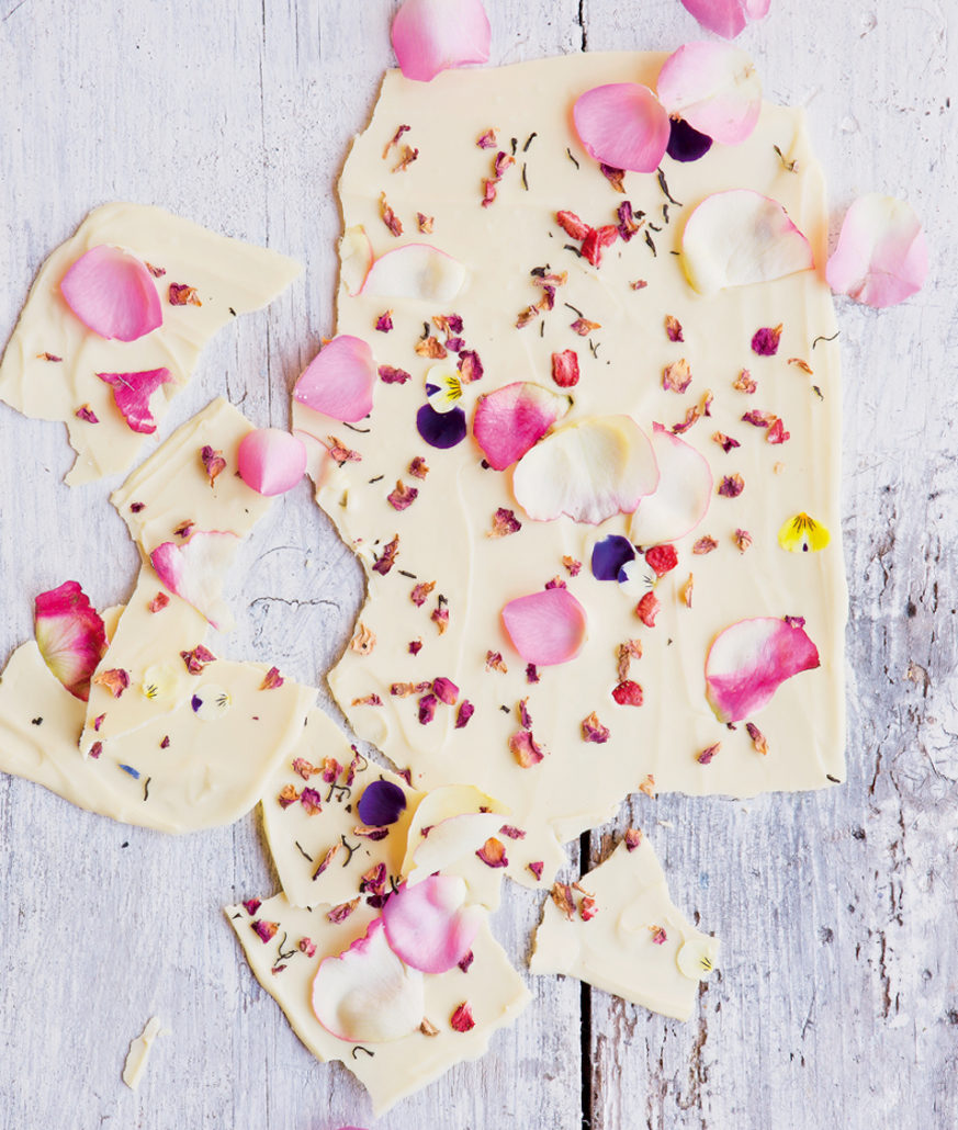 White chocolate bark with edible flowers