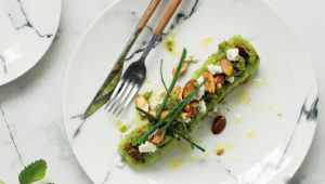 Spinach gnocchi with goat's cheese and chive pesto