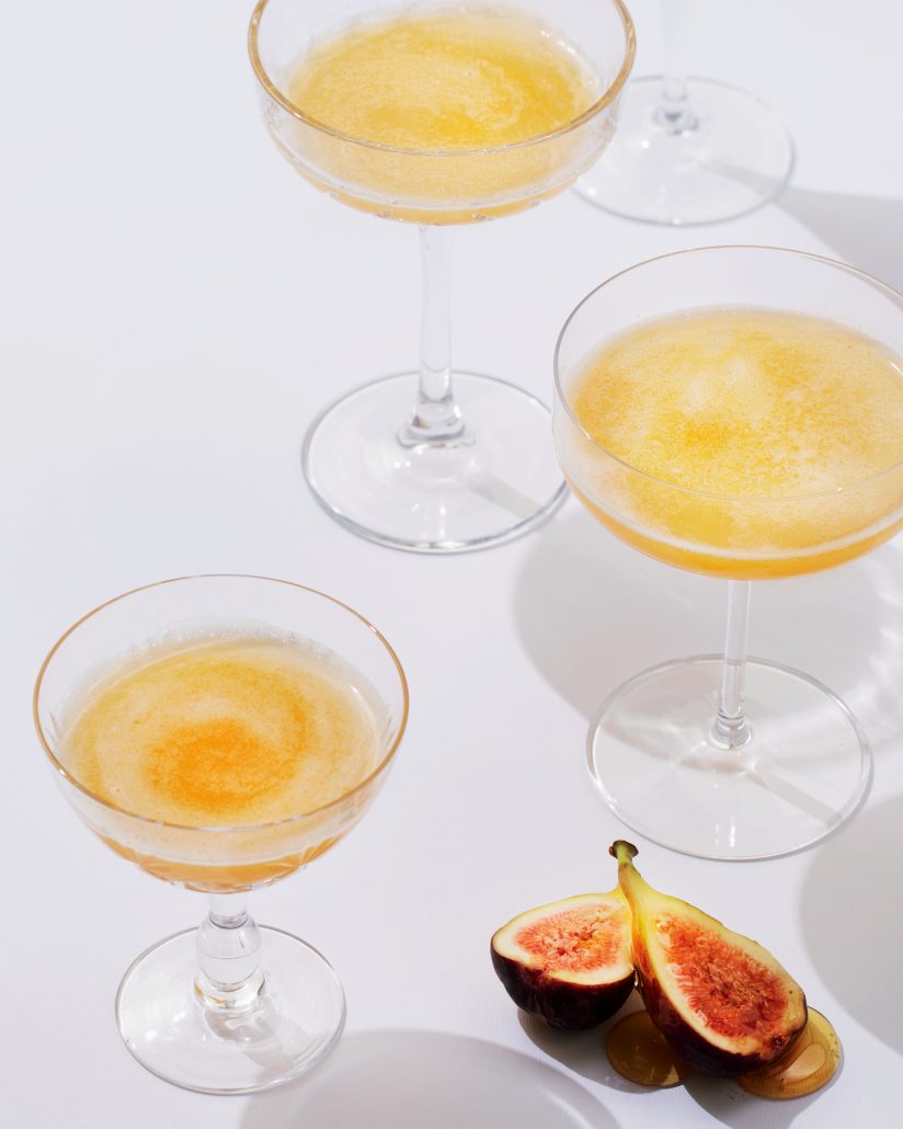 Fig, peach and honey sparkling cocktails
