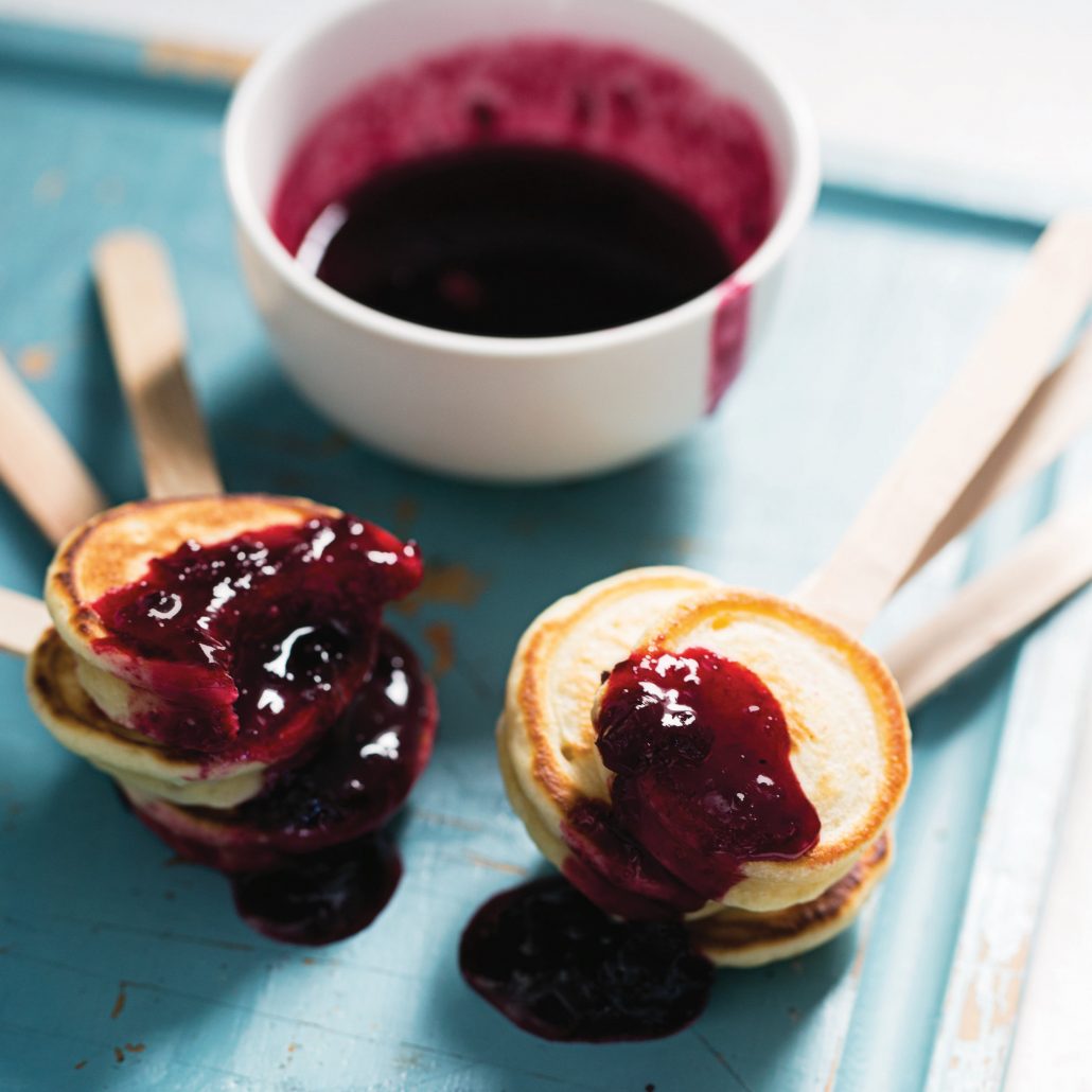 Pancake lollies with berry syrup