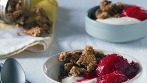 Poached plums and granola