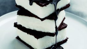 Brownie and coconut sorbet sandwiches