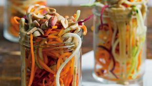 Tangled vegetable noodles and peanut salad