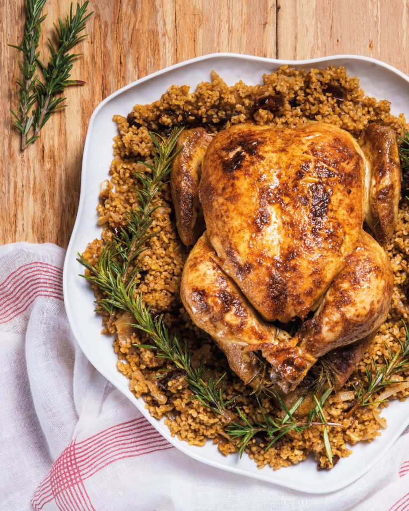 ​​Roasted chicken with bulgur wheat, date and rosemary stuffing